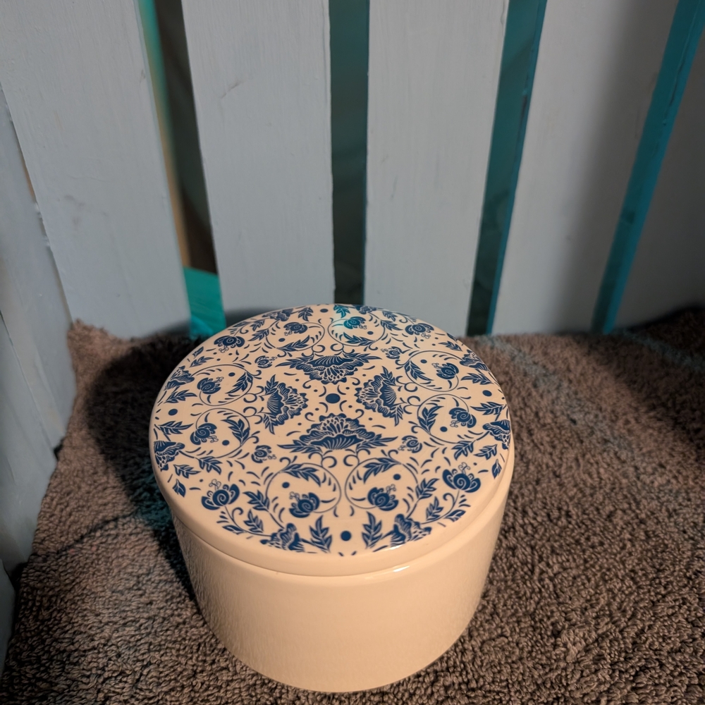 Blue and White Floral Ceramic Box
